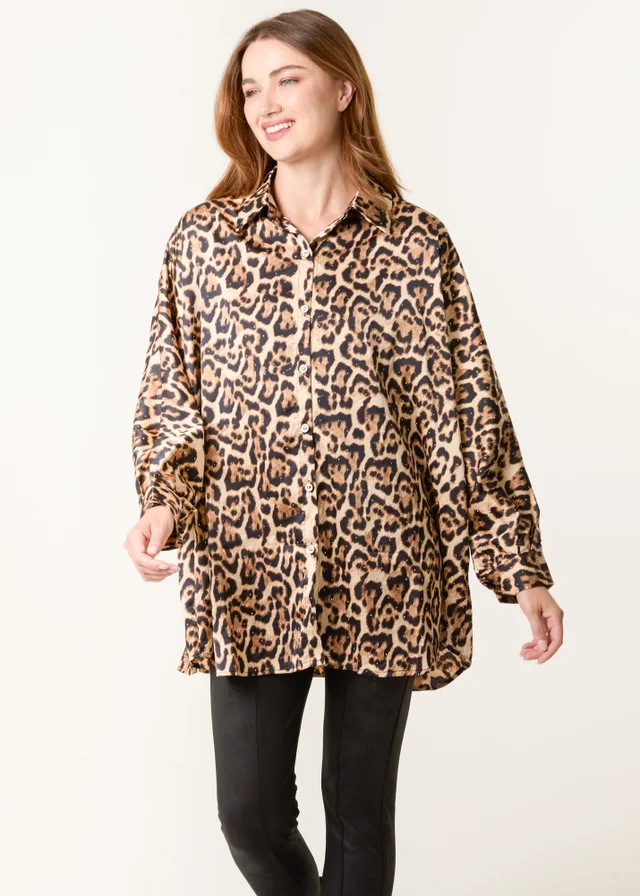 Blue Vanilla Brown Leopard Print Shirt