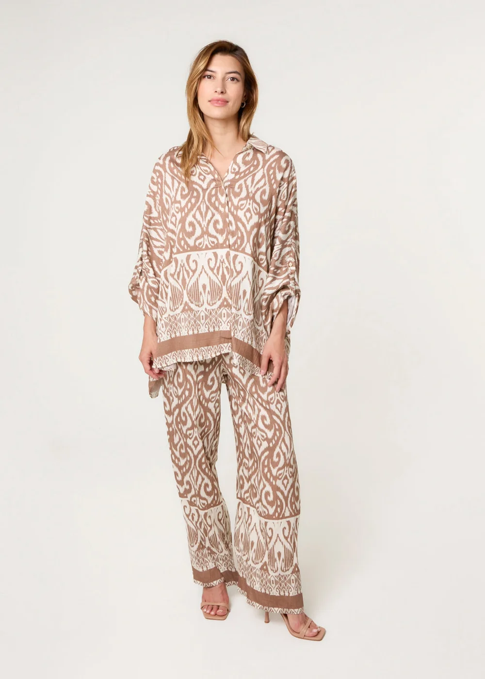 Blue Vanilla Beige Printed Oversized Shirt - One Size Image 2