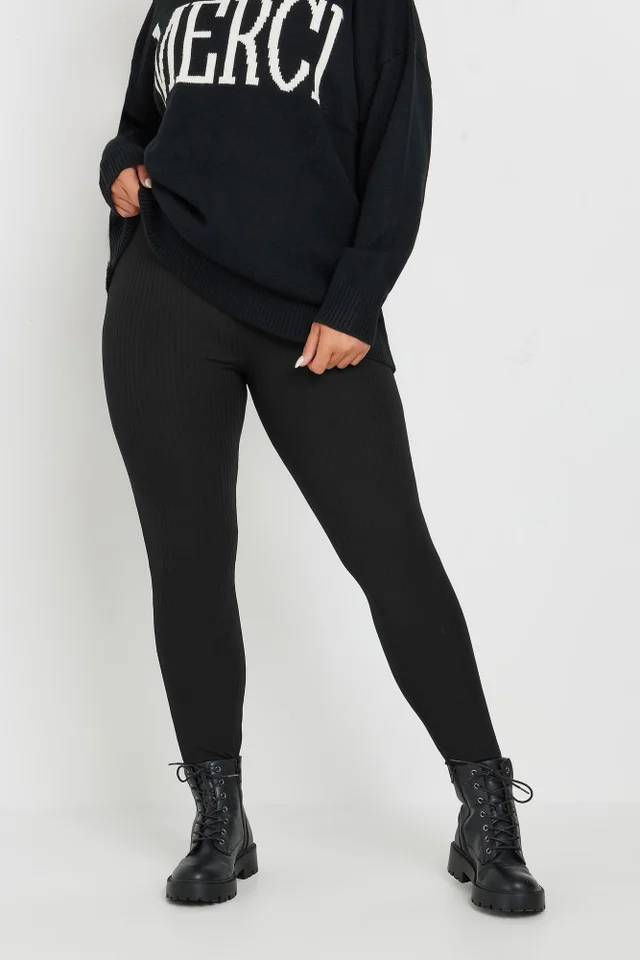 Yours Curve Black Ribbed Leggings