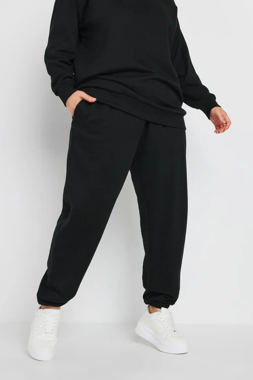 Yours Curve Black Cuffed Joggers - 30-32 Image 1
