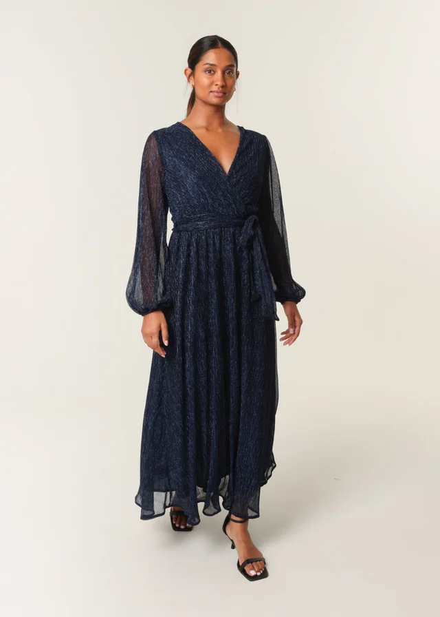 Blue Vanilla Navy Wrap Metallic Dress