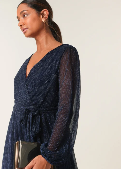 Blue Vanilla Navy Wrap Metallic Dress - S Image 4