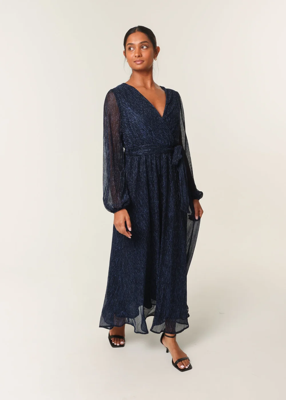 Blue Vanilla Navy Wrap Metallic Dress - S Image 3