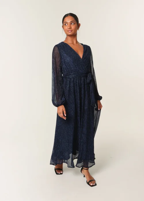Blue Vanilla Navy Wrap Metallic Dress - S Image 3