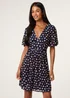 Blue Vanilla Navy Ditsy Floral V Neck Tie Back Mini Dress - Extra Large Image 1