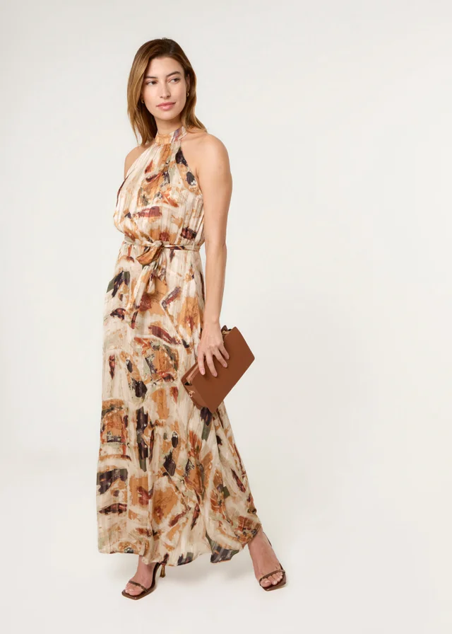 Blue Vanilla Multi Halter Neck Belted Dress