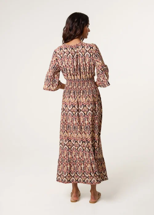 Blue Vanilla Brown Elasticated Neck Shirred Waist Midi Dress - L Image 4