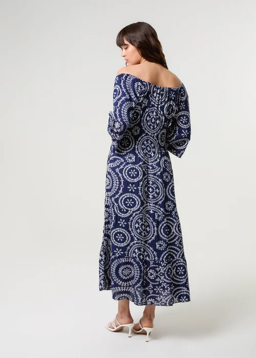 Blue Vanilla Navy Bardot Coconut Button Maxi Dress - S Image 4