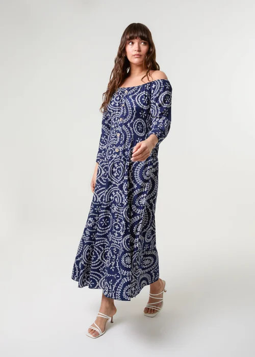 Blue Vanilla Navy Bardot Coconut Button Maxi Dress - S Image 2