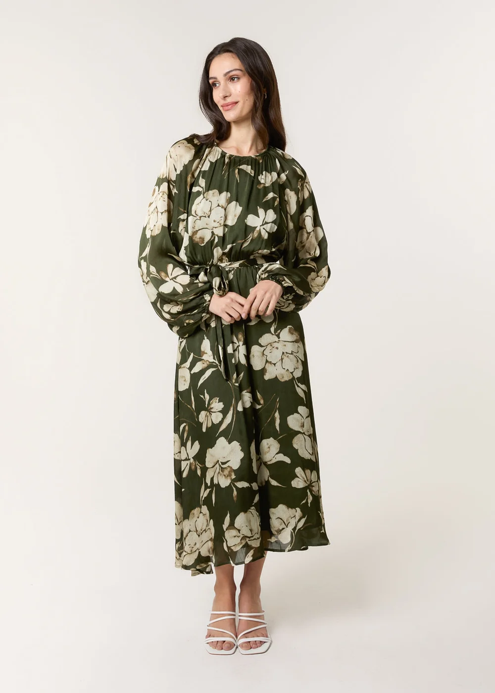 Blue Vanilla Khaki Satin Elastic Waist Midi Dress - XL Image 2