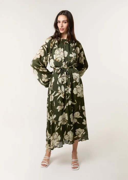 Blue Vanilla Khaki Satin Elastic Waist Midi Dress - XL Image 4