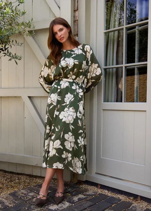 Blue Vanilla Khaki Satin Elastic Waist Midi Dress - XL Image 1