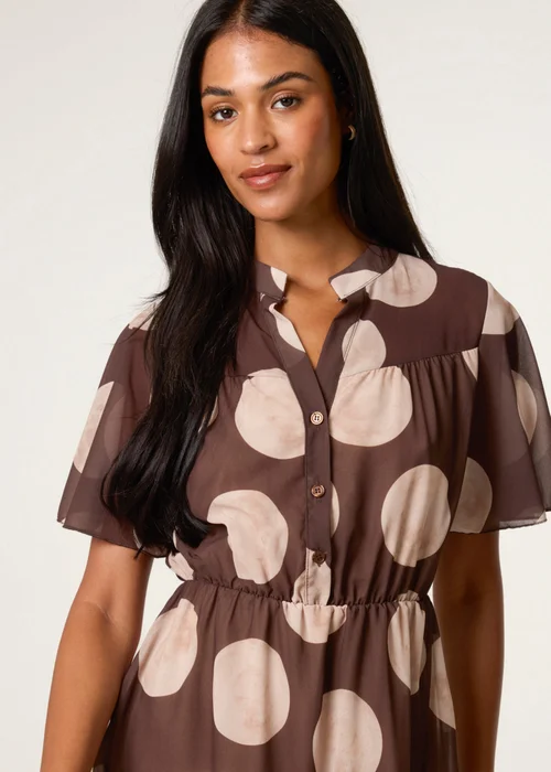 Blue Vanilla Brown Polka Dot Button Up Double Frill Dress - L Image 3