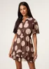 Blue Vanilla Brown Polka Dot Button Up Double Frill Dress - L Image 1