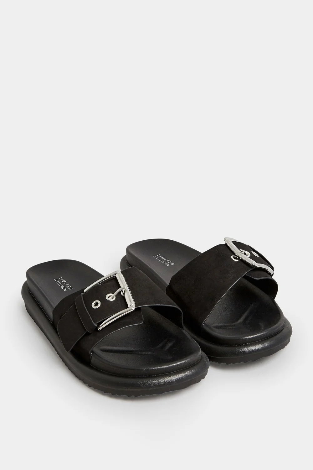 Yours Black Buckle Strap Mule Sandals In Wide E Fit - 7 Extra Wide Image 2