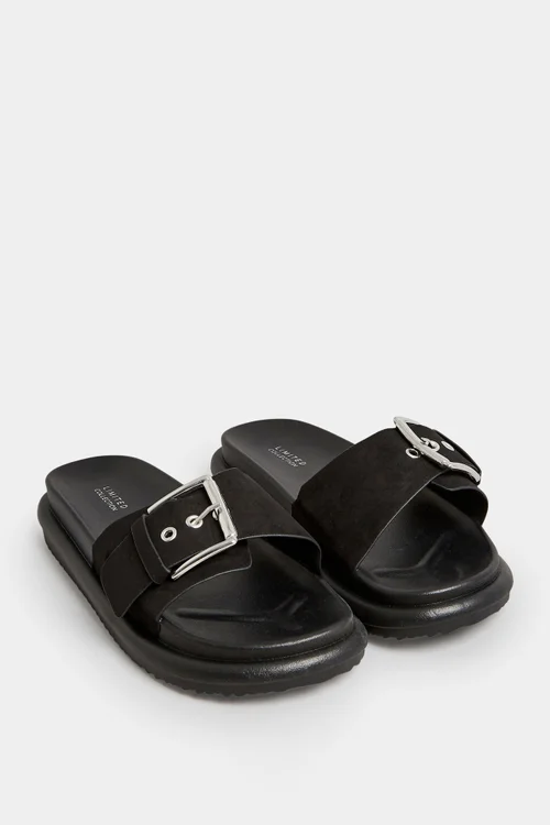 Yours Black Buckle Strap Mule Sandals In Wide E Fit - 7 Extra Wide Image 2