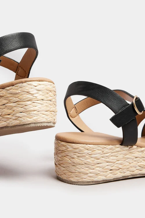 Yours Black Platform Espadrille Wedge Sandals In Extra Wide EEE Fit - 5 Extra Wide Image 4