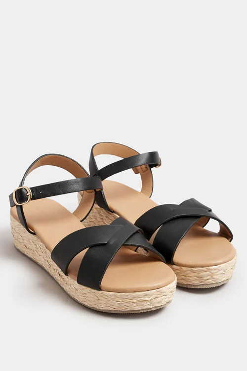 Yours Black Platform Espadrille Wedge Sandals In Extra Wide EEE Fit - 5 Extra Wide Image 2