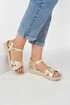 Yours Gold Cross Strap Platform Wedge Sandals In Extra Wide EEE Fit - 8 Extra Wide Image 1
