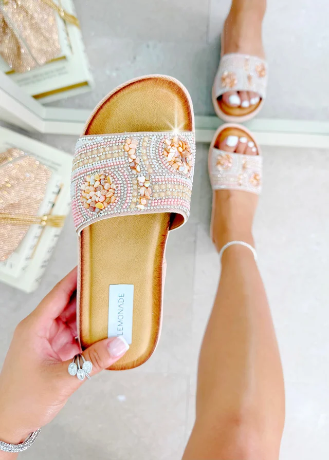 Love Lemonade Pink Sparkly Gemstone & Pearl Sliders
