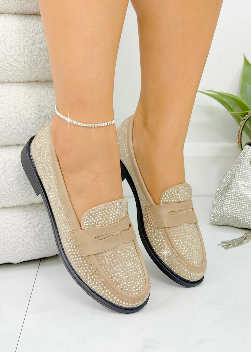Love Lemonade Beige Crystal Royale Loafers - Size 3 Image 2