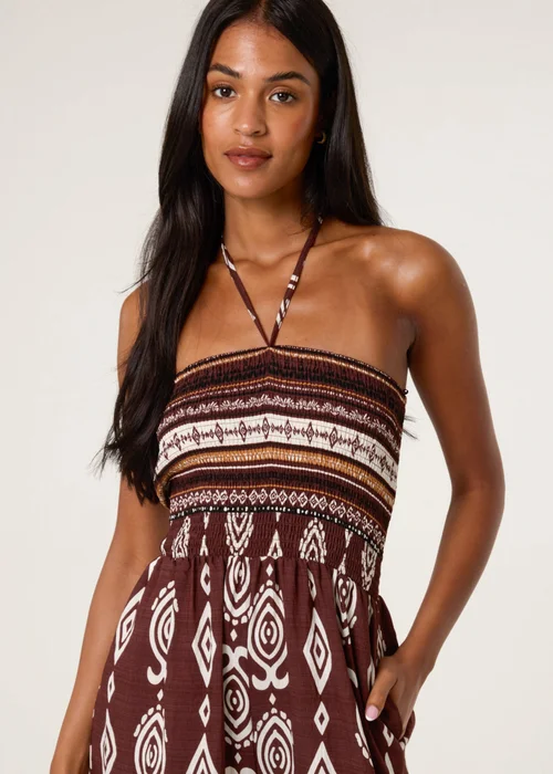 Blue Vanilla Brown Ethnic Print Strapless Elasticated Jumpsuit - S/M Image 2