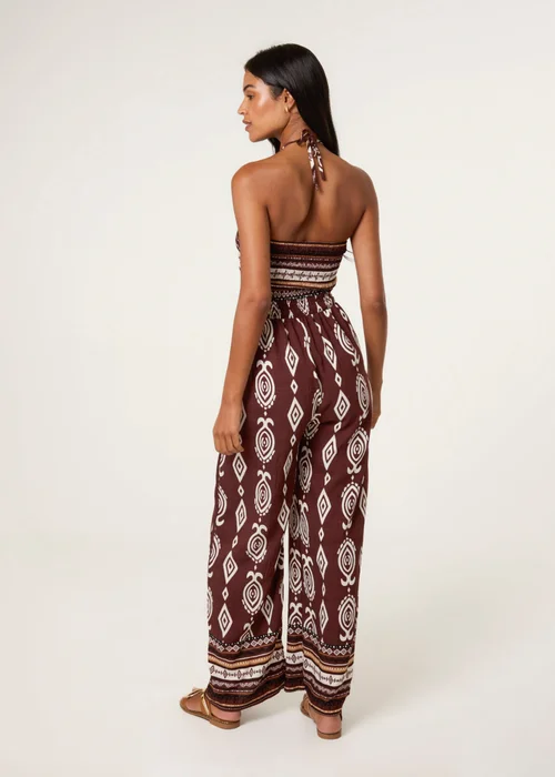 Blue Vanilla Brown Ethnic Print Strapless Elasticated Jumpsuit - S/M Image 4