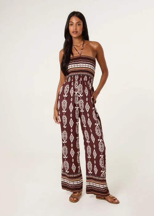 Blue Vanilla Brown Ethnic Print Strapless Elasticated Jumpsuit - S/M Image 3