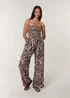 Blue Vanilla Brown Leopard Print Shirred Waist Jumpsuit - M/L Image 1