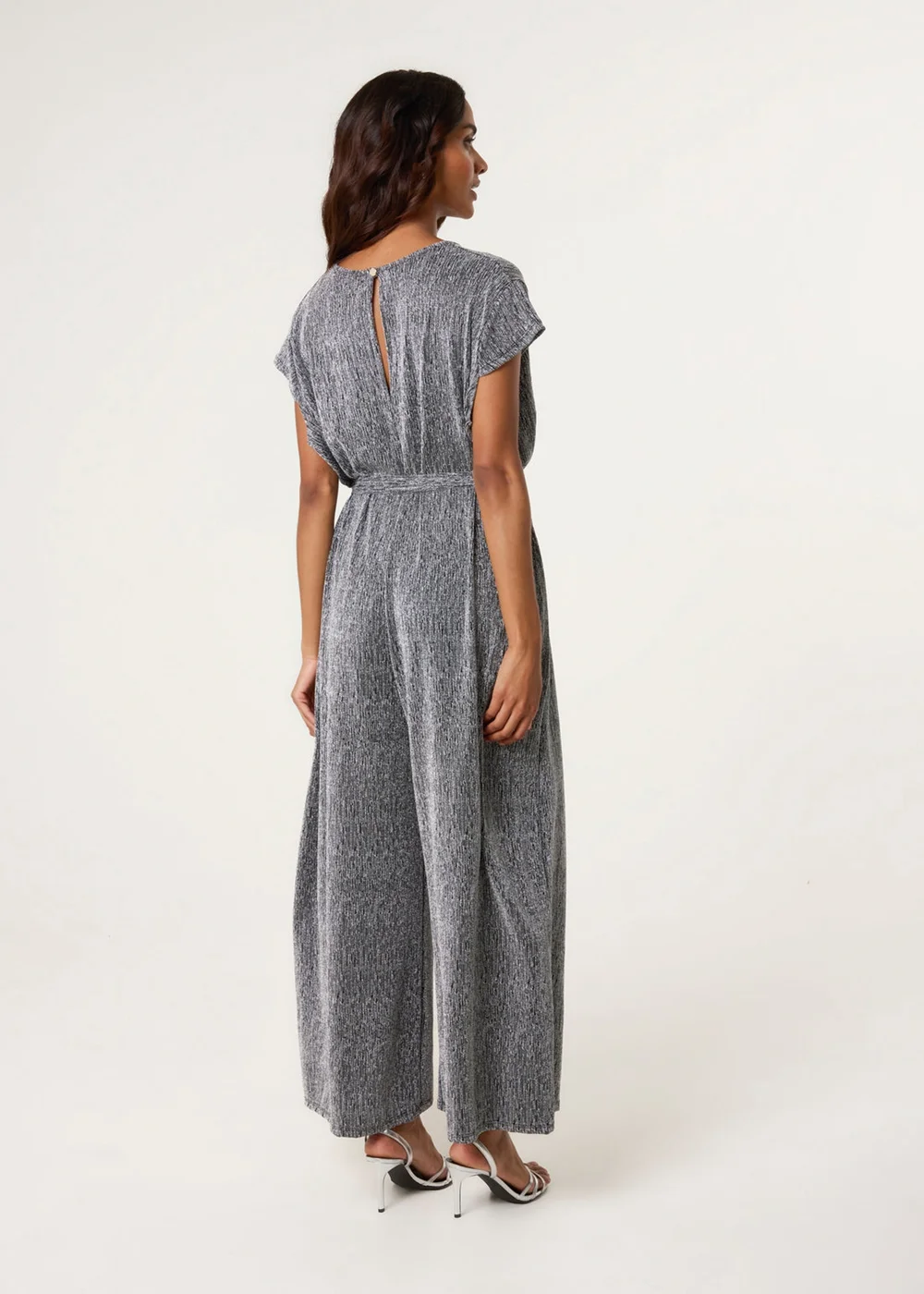 Blue Vanilla Black Metallic V Neck Jumpsuit - One Size Image 4
