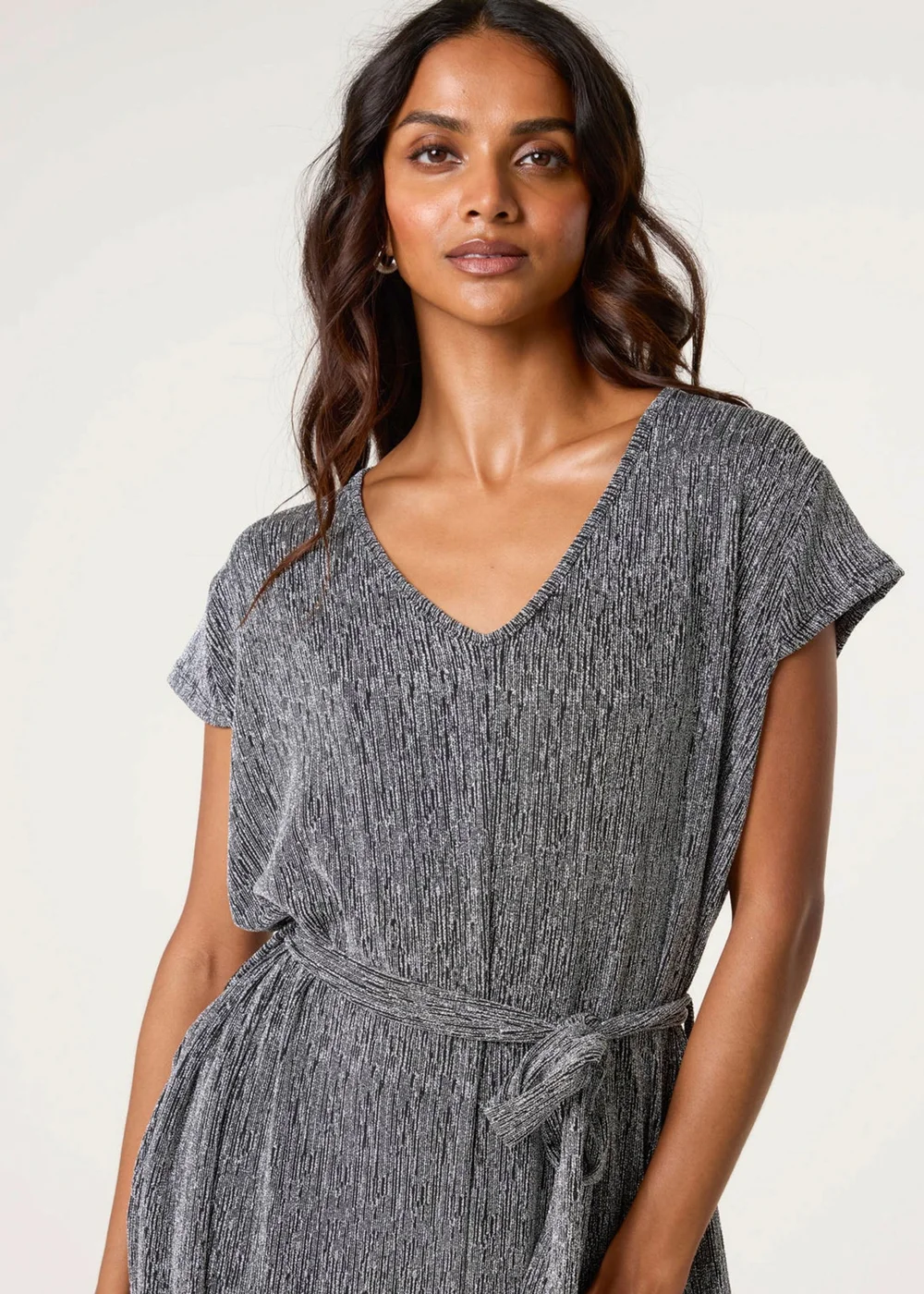 Blue Vanilla Black Metallic V Neck Jumpsuit - One Size Image 3