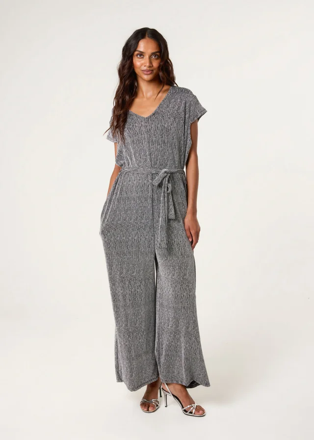 Blue Vanilla Black Metallic V Neck Jumpsuit