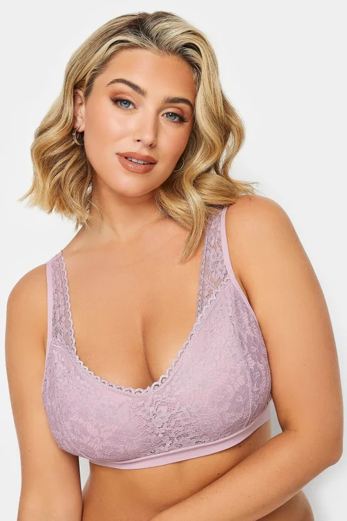 Yours Curve Pink Seamless Lace Padded Non-Wired Bralette - Size 26-28 Clothing Image 1