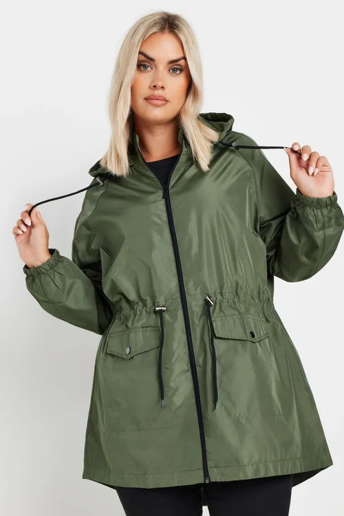 Yours Curve Khaki Green Drawstring Lightweight Parka Jacket - 18 Image 1