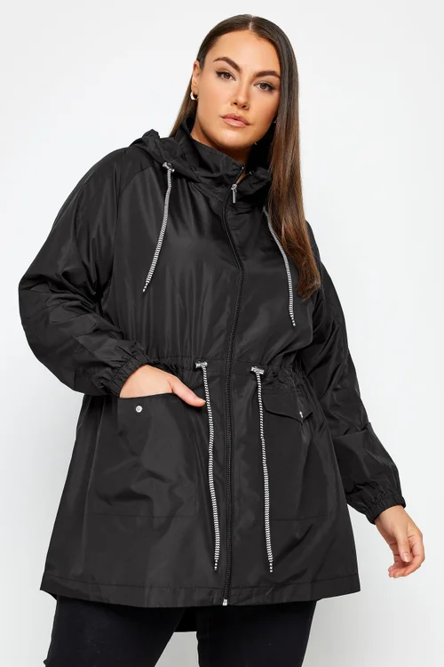 Yours Curve Black Drawstring Lightweight Parka Jacket - 20 Image 1