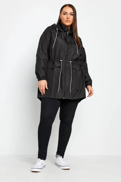 Yours Curve Black Drawstring Lightweight Parka Jacket - 20 Image 2
