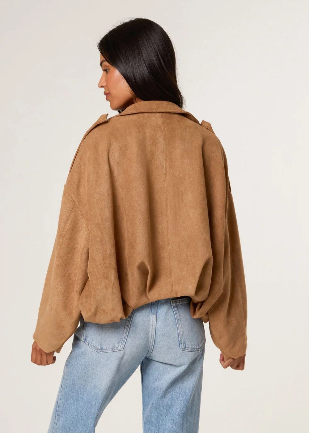 Blue Vanilla Tan Suedette Puffball Jacket - M/L Image 4