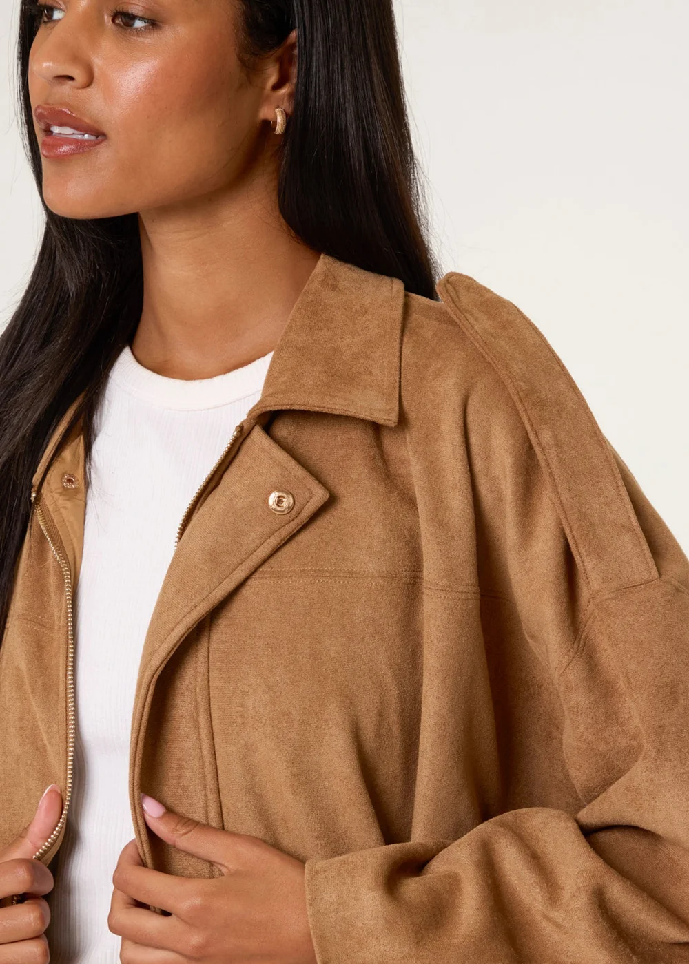Blue Vanilla Tan Suedette Puffball Jacket - S/M Image 2