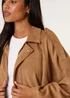 Blue Vanilla Tan Suedette Puffball Jacket - S/M Image 2