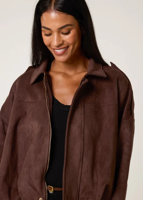 Blue Vanilla Brown Suedette Puffball Jacket - M/L Image 3