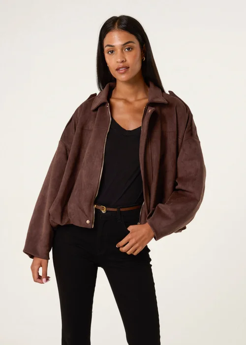 Blue Vanilla Brown Suedette Puffball Jacket - M/L Image 1