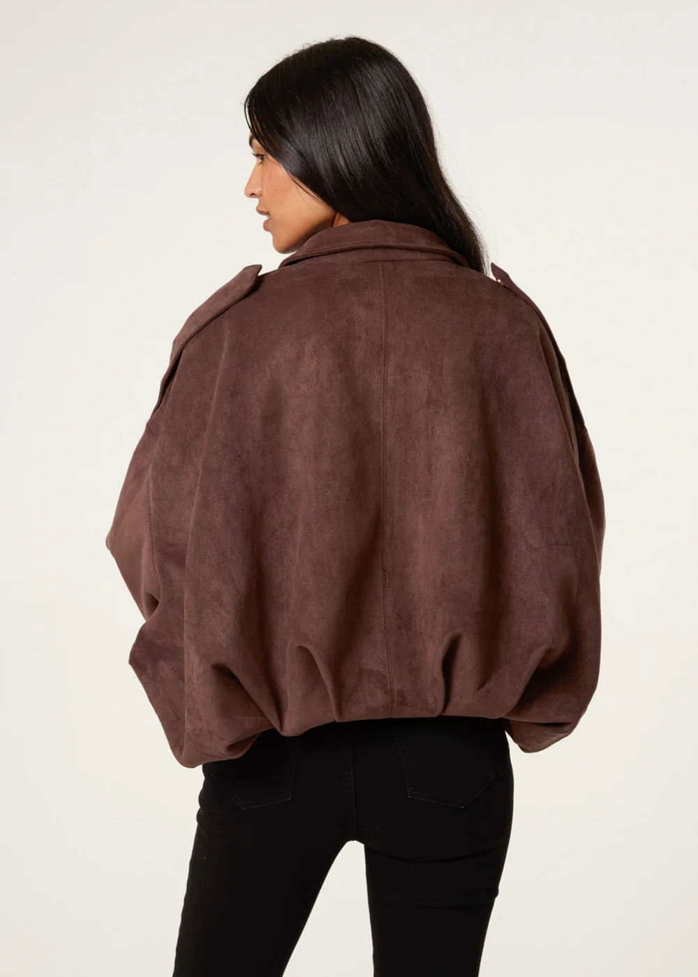 Blue Vanilla Brown Suedette Puffball Jacket - M/L Image 4