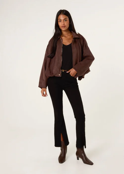 Blue Vanilla Brown Suedette Puffball Jacket - M/L Image 2
