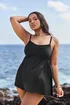 Yours Curve Black Mesh Panel Tummy Control Swim Dress - Size 20 Clothing Image 1