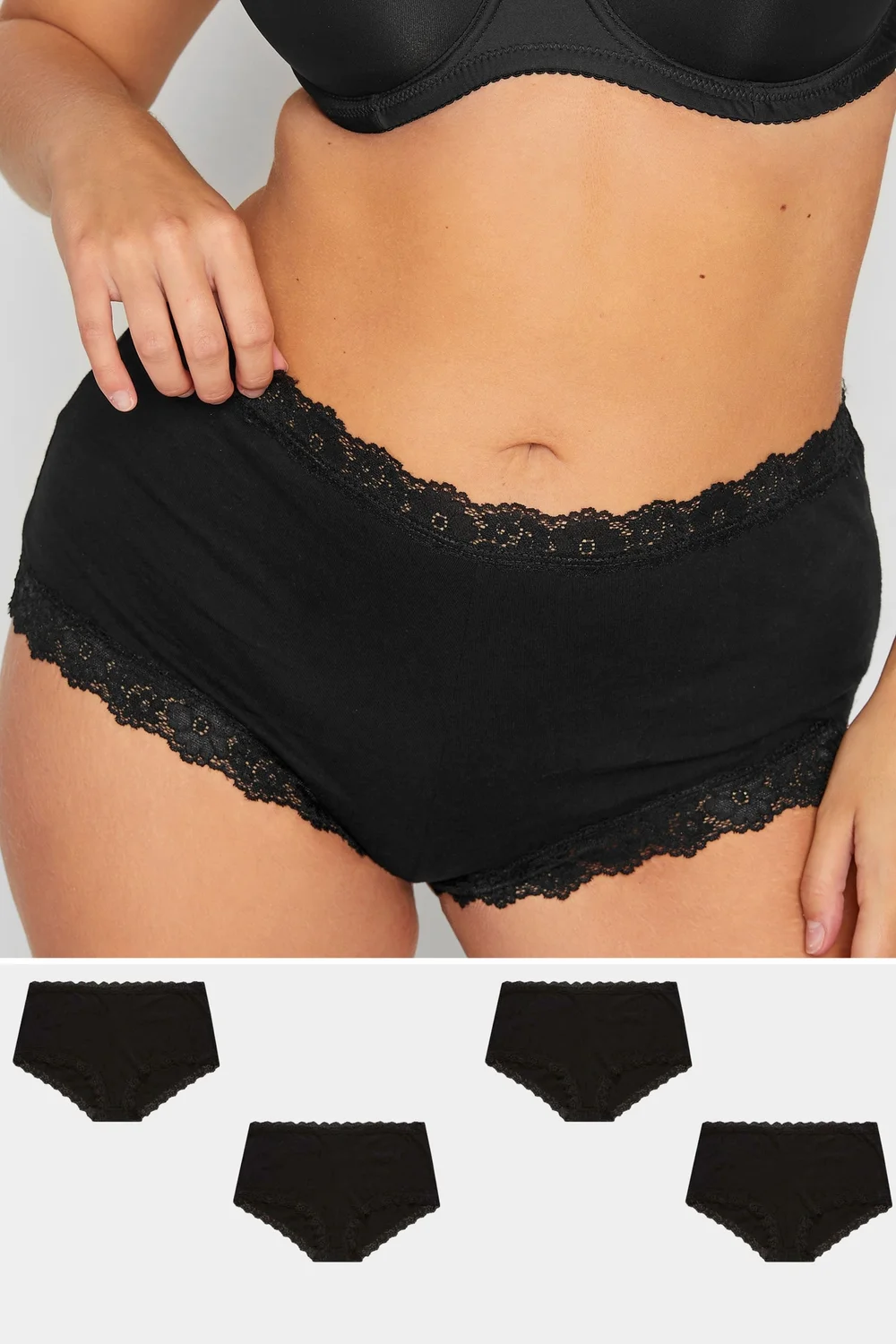 Yours 4 Pack Curve Black Lace Trim High Waisted Shorts - Size 22-24 Image 1
