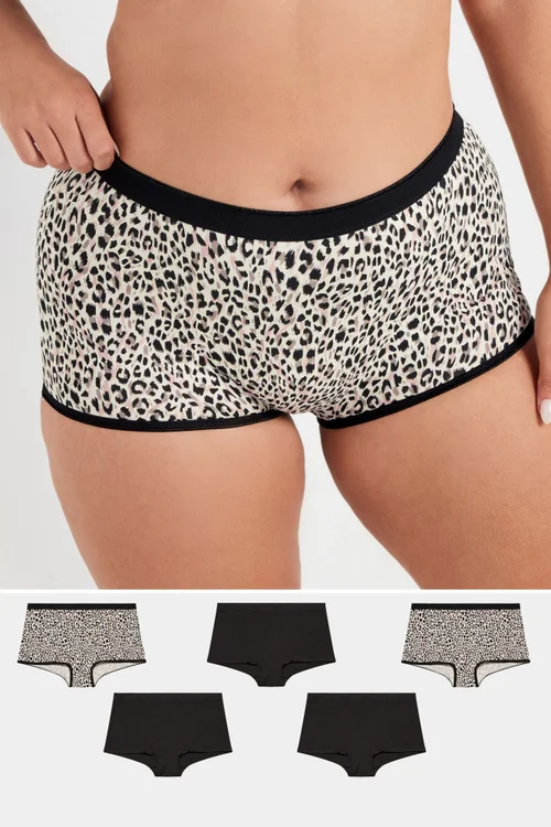 Yours 5 Pack Curve Natural Brown Animal Print Shorts - 30-32 Image 1
