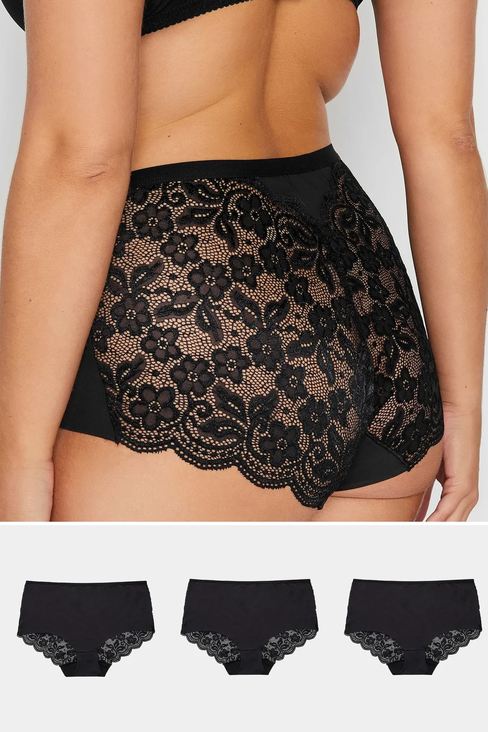Yours 3 Pack Curve Black Lace Full Briefs - 34-36 Image 1