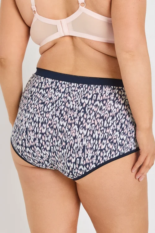 Yours 5 Pack Curve Navy Blue Leopard Print Full Briefs - 38-40 Image 4