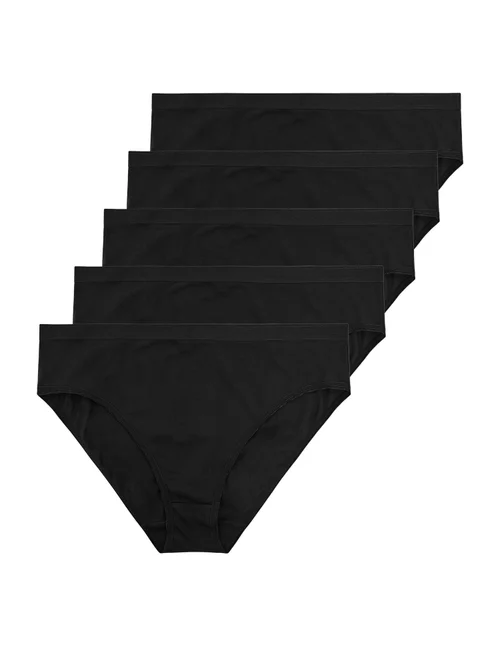 Yours 5 Pack Curve Black High Leg Briefs - 34-36 Image 3