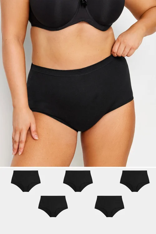 Yours Curve 5 Pack Black Stretch Full Briefs - Size 22-24 Image 1
